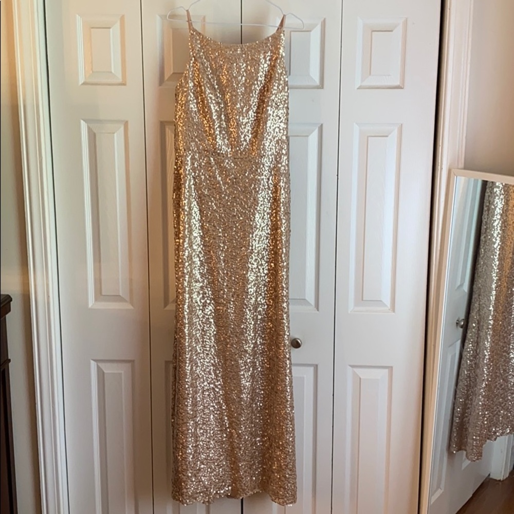 Dessy Collection Rose Gold Sequin Dress